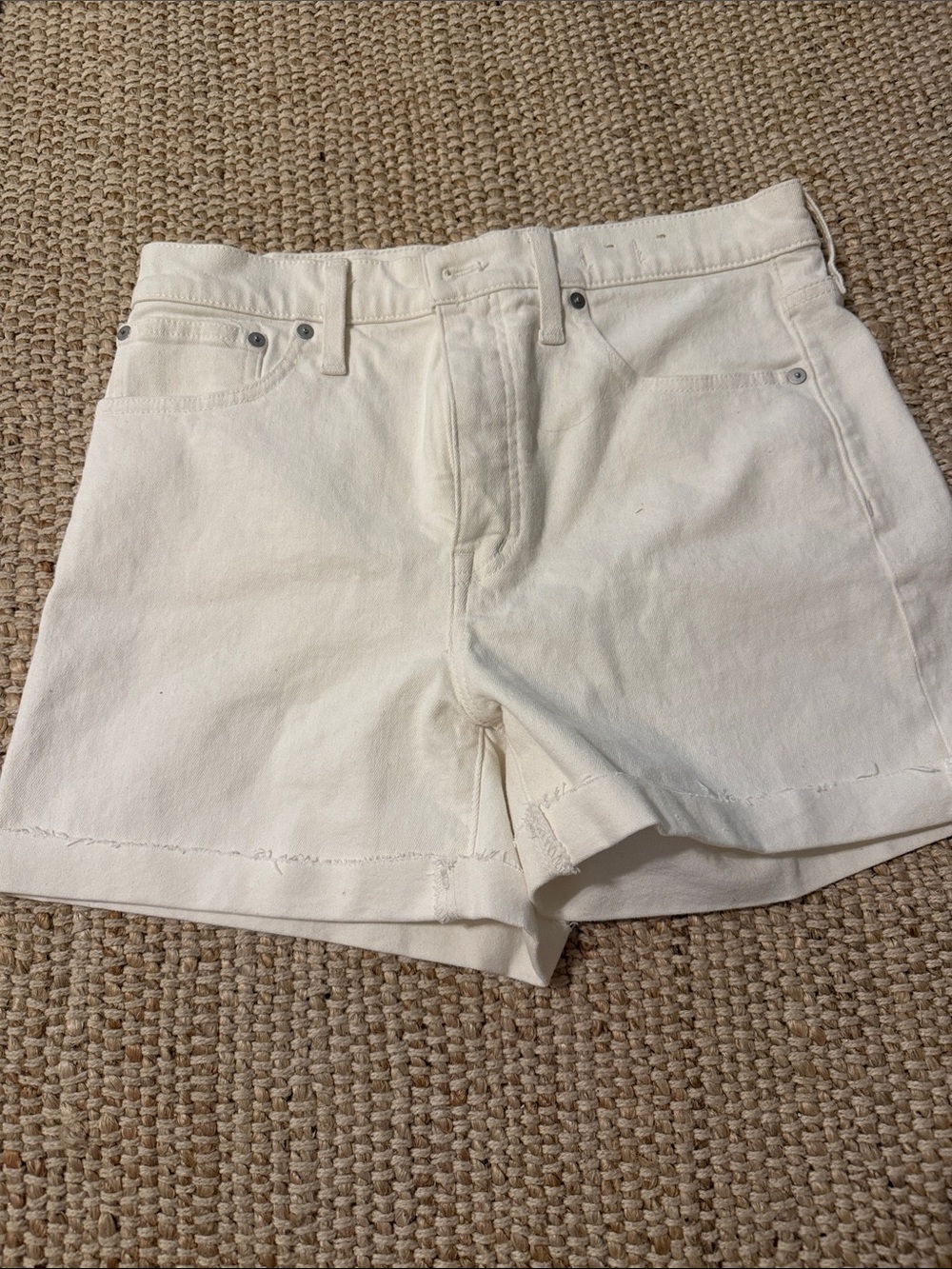 Madewell Cream High-Rise Denim Shorts